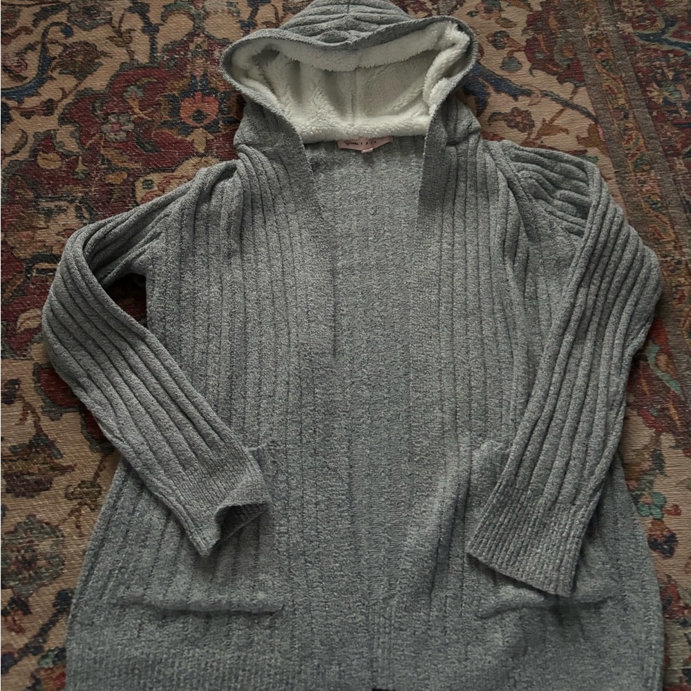 Grey Sweater cardigan with fuzzy hood
